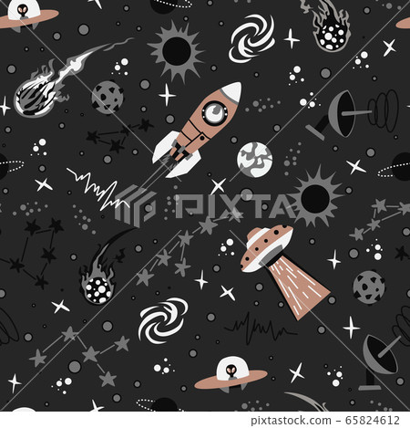 Seamless background with spaceships and stars, Seamless background with spaceships and stars, 65824612