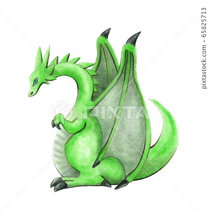 Yellow green dragon sitting sideways Stock Illustration