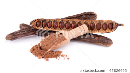 Ripe carob pods and bean isolated on white Ripe carob pods and bean isolated on white 65826633