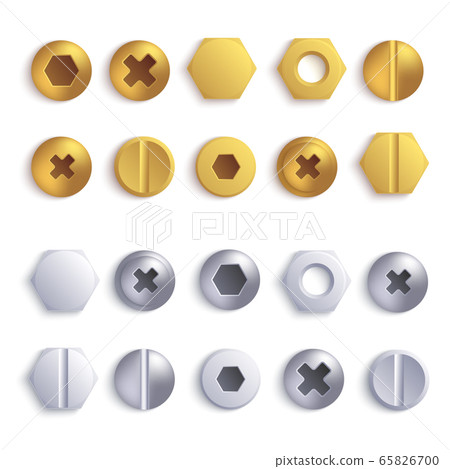 Set of metal screw, bolt and rivet heads vector... - Stock Illustration ...