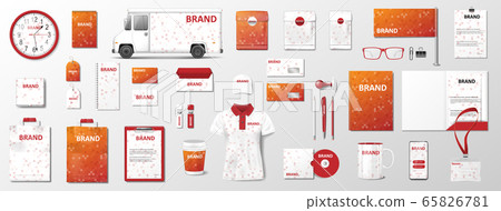 Artistic orange Corporate identity mock up template with abstract color. Realistic Business Stationery for company style mockup with geometric design for your brand. Vector 65826781