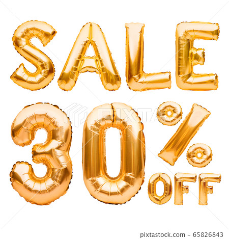 Golden thirty percent sale sign made of inflatable 65826843