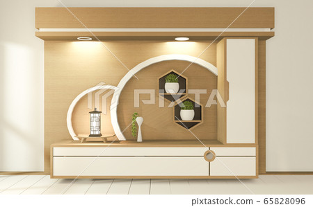 Tv cabinet in tropical empty room Japanese - zen Tv cabinet in tropical empty room Japanese - zen 65828096