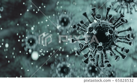 Coronavirus COVID-19 3d render illustration, virus in xray, microbiology and virology concept background	 65828532