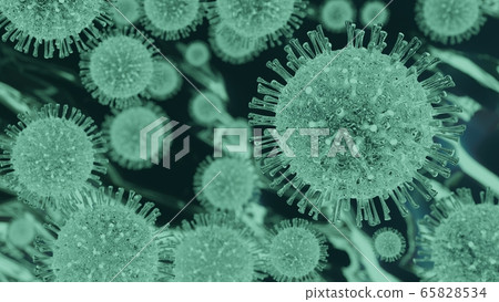 corona virus 2019-ncov flu outbreak, microscopic view of floating virus cells, Covid-19 concept, 3D render background corona virus 2019-ncov flu outbreak, microscopic view of floating virus cells, Covid-19 concept, 3D render background 65828534
