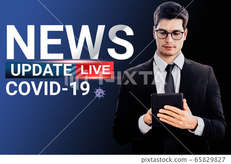 news update and business man look tablet 3d news update and business man look tablet 3d 65829827