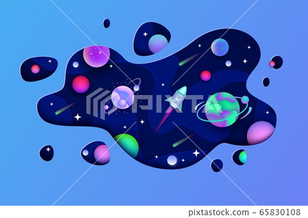 Space galaxy background - planets, spaceship or rocket flat vector illustration. 65830108