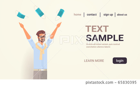 man throwing medical masks coronavirus win defeated covid-19 guy celebrating victory over nCoV 65830395