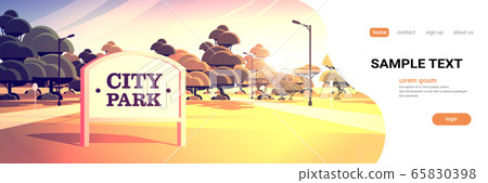 sign board in city park beautiful summer day skyline skyskraper buildings sunset cityscape sign board in city park beautiful summer day skyline skyskraper buildings sunset cityscape 65830398