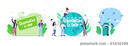 set people celebrating victory over covid-19 coronavirus quarantine is ending 65830399