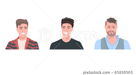 set young men face avartars male cartoon characters portrait collection horizontal 65830503