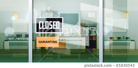 closed sign hanging outside electronics store shop window coronavirus pandemic quarantine bankruptcy 65830543