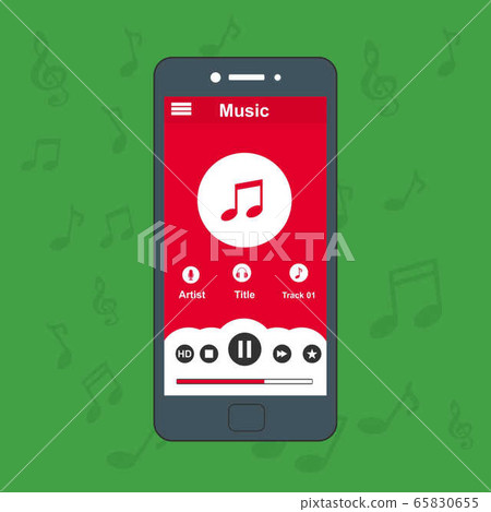 Mobile music application with smartphone icon 65830655