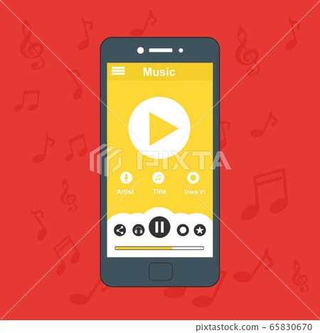 Mobile music application with smartphone icon 65830670