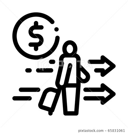 man with suitcase with money icon vector outline illustration 65831061