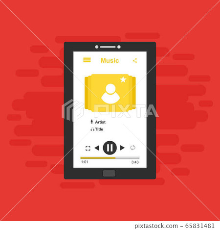 Music Player on Smartphone Background. Vector Pop Music Player on Smartphone Background. Vector Pop 65831481