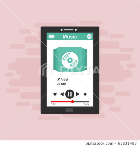 Music Player on Smartphone Background. Vector Pop Music Player on Smartphone Background. Vector Pop 65831488
