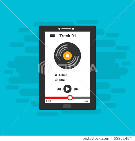 Music Player on Smartphone Background. Vector Pop Music Player on Smartphone Background. Vector Pop 65831494
