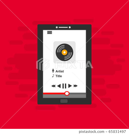 Music Player on Smartphone Background. Vector Pop 65831497
