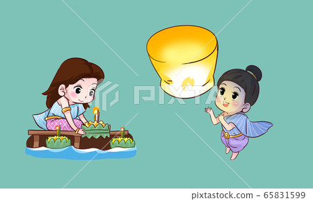 thai girl and festival thai cartoon 65831599
