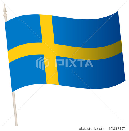 Vector Waving flag on a flagpole. The national flag of Sweden. 65832171