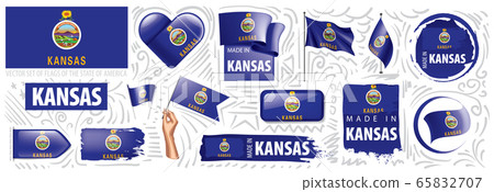 Vector set of flags of the American state of Kansas in different designs Vector set of flags of the American state of Kansas in different designs 65832707