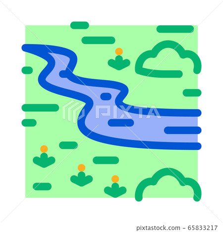 river landscape among meadow icon vector outline illustration 65833217