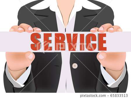 woman exposing strips of paper with word service woman exposing strips of paper with word service 65833513