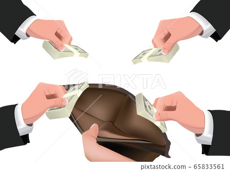hands with currency dollars make offer nel portafoglio 65833561