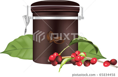 Coffee bar accessories with ripe berries 65834458