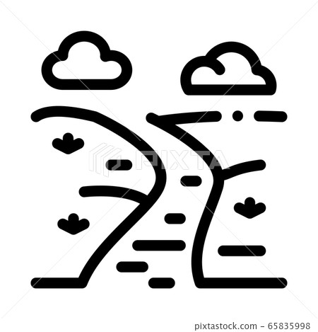 river landscape among meadow icon vector outline illustration 65835998