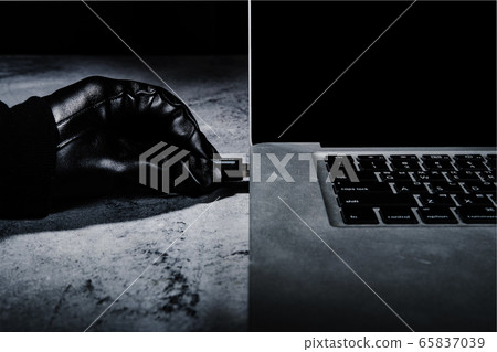 Cyber protection and security concept. Internet hacked computer server, database, network storage, firewall, social network account. 204 65837039