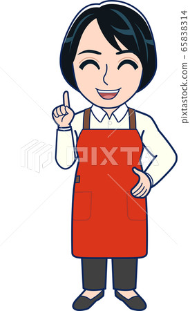 家庭主婦在紅色圍裙_全身 65838314
