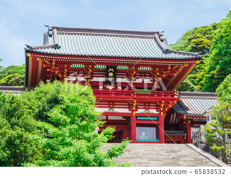 Kamakura Tsurugaoka Hachimangu shrine main shrine and big stone steps 65838532