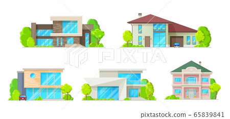 Houses, cottages, villas and bungalow vector icons Houses, cottages, villas and bungalow vector icons 65839841