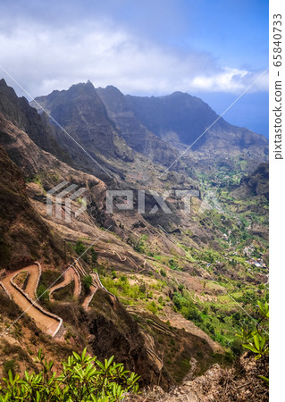 Aerial Hiking trail in Paul Valley, Santo Antao Aerial Hiking trail in Paul Valley, Santo Antao 65840733