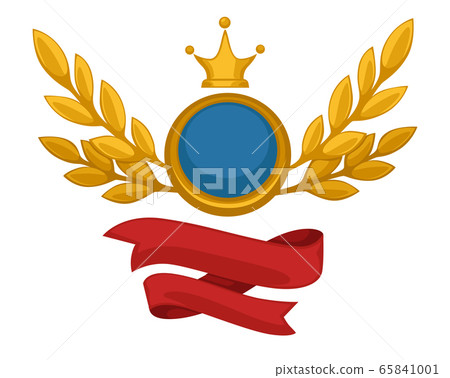 Shield with copy space, foliage with stripe and crown Shield with copy space, foliage with stripe and crown 65841001
