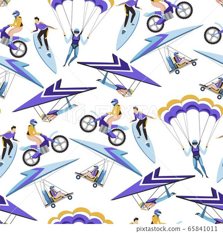 Motorbiking and parachuting extreme hobbies seamless pattern vector 65841011