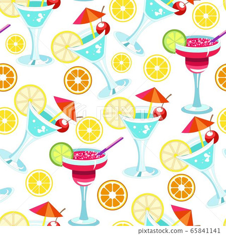 Cocktails with straws and citrus slice seamless pattern 65841141