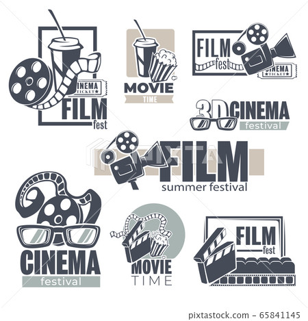Cinema and movies set of monochrome banners vector 65841145