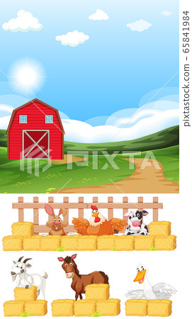 Farm scene with many animals on the farm 65841984