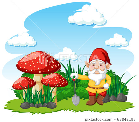 Gnomes standing with mushroom cartoon character on Gnomes standing with mushroom cartoon character on 65842195
