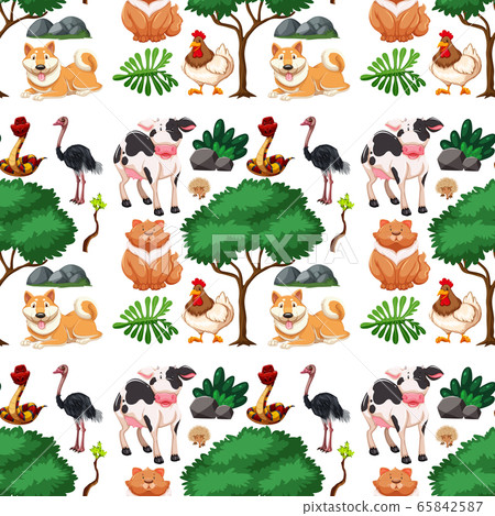 Wild cute animal and tree seamless pattern - Stock Illustration ...