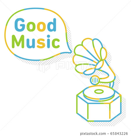 Gramophone and speech bubble colorful line drawing 65843226