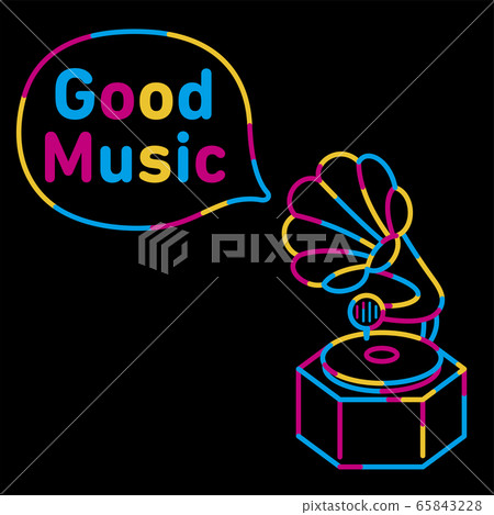 Gramophone and speech bubble colorful line drawing 65843228