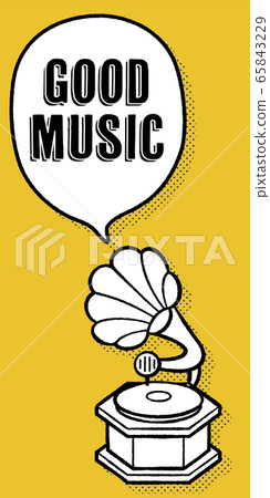 Gramophone and speech bubble simple line drawing Gramophone and speech bubble simple line drawing 65843229