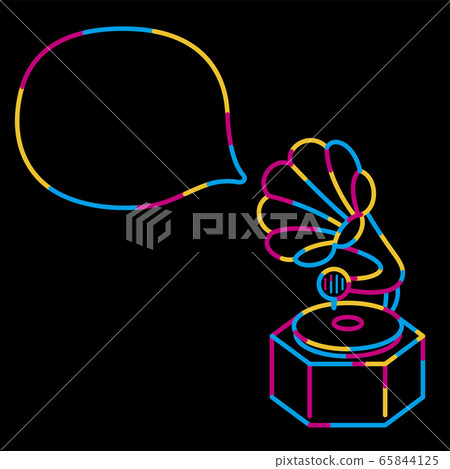 Gramophone and speech bubble colorful line drawing Gramophone and speech bubble colorful line drawing 65844125