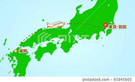 Illustration explaining simple airplane movement (from Fukuoka to Haneda) 65845605
