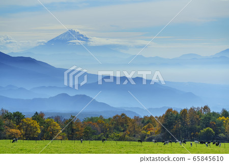 Scenery from Hokuto City, Yamanashi Prefecture (mountain-like Mt. Fuji and mountains, ranch) 65845610
