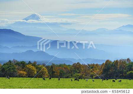 Scenery from Hokuto City, Yamanashi Prefecture (mountain-like Mt. Fuji and mountains, ranch) 65845612